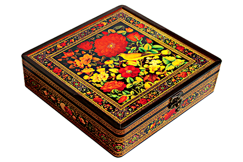 جعبه چوبی دکوپاژ (گل و مرغ) بهمراه گز مخصوص