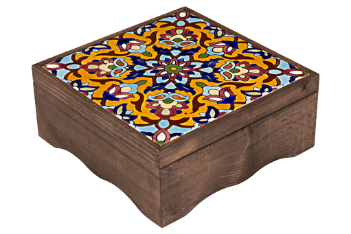 جعبه چوب طبیعی (کاشی هفترنگ) بهمراه گز مخصوص
