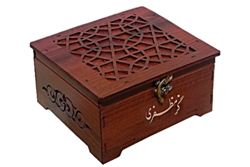 جعبه چوبی صندوقی (گره چینی) بهمراه گز مخصوص